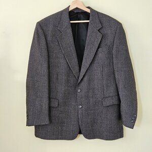 Savile Row Blazer Mens US 46 Black Gray Wool Alpaca Lined 2B Ventless Vtg FLAWS